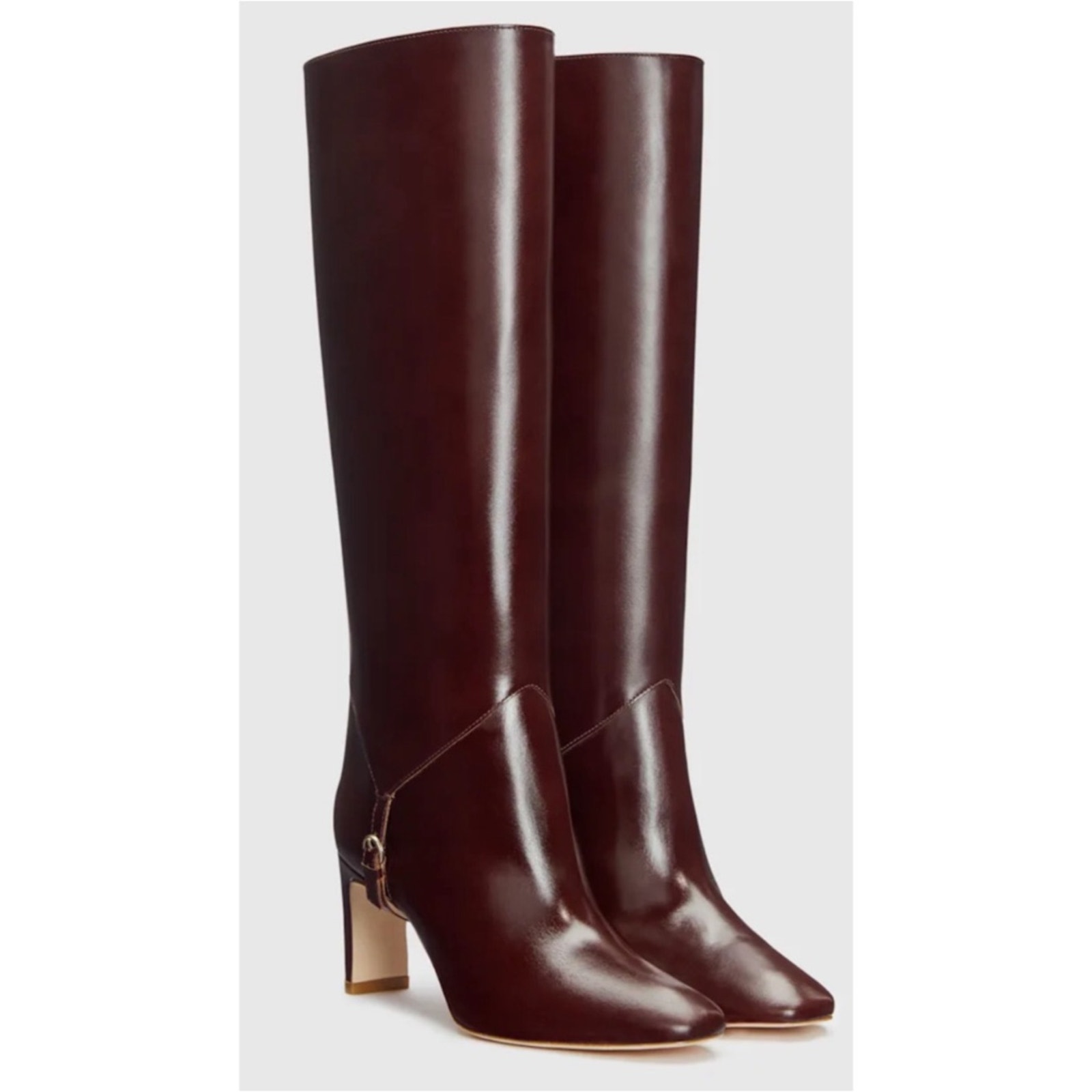 Reformation Gaelle Leather Block Heel Almond Toe Knee High Ruby Boots Size 9